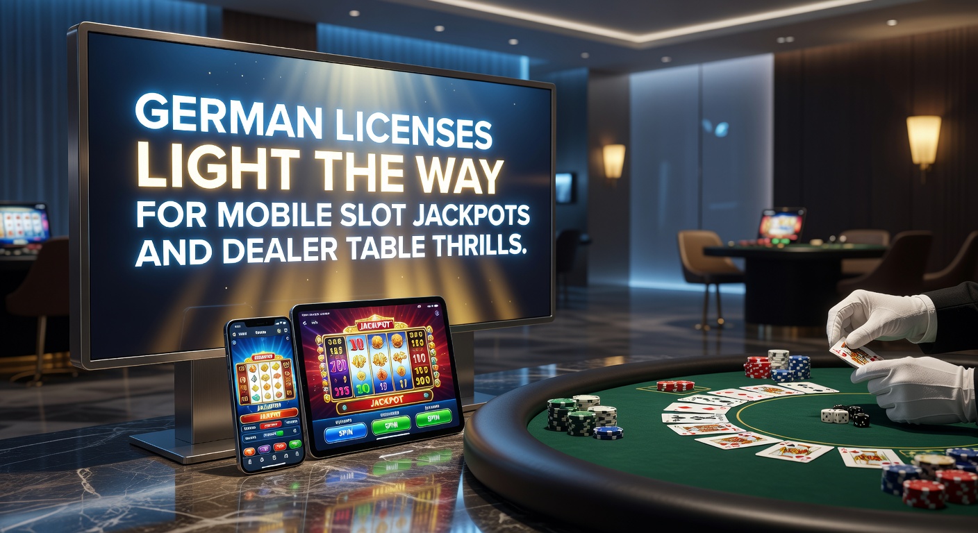Live-Dealer am Blackjack-Tisch mit Jackpot-Slot im Hintergrund auf mobilem Display