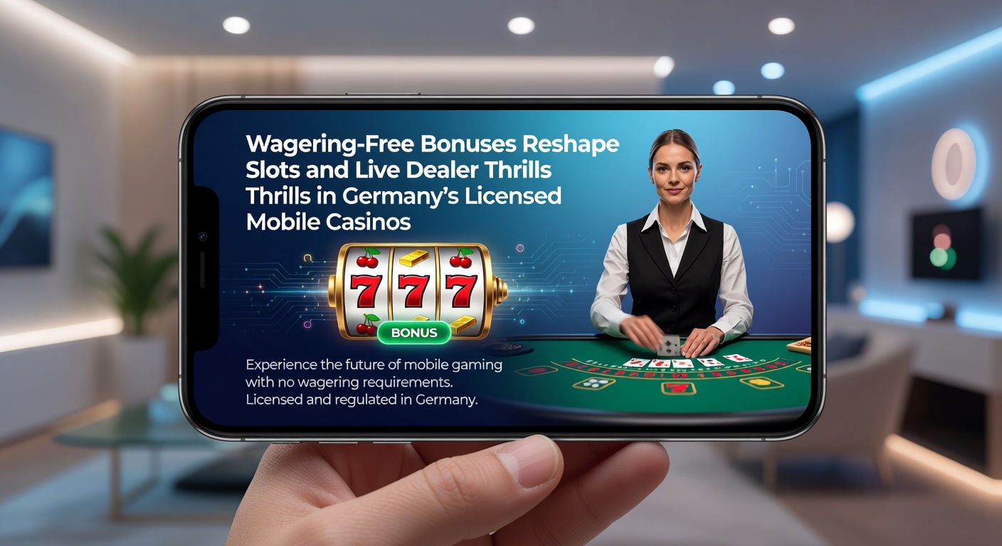 Dynamische Szene von Live-Dealer-Tischen und Slot-Walzen auf Mobilgeräten, unterstrichen durch Symbole für wagering-free Gewinne in regulierten Casinos